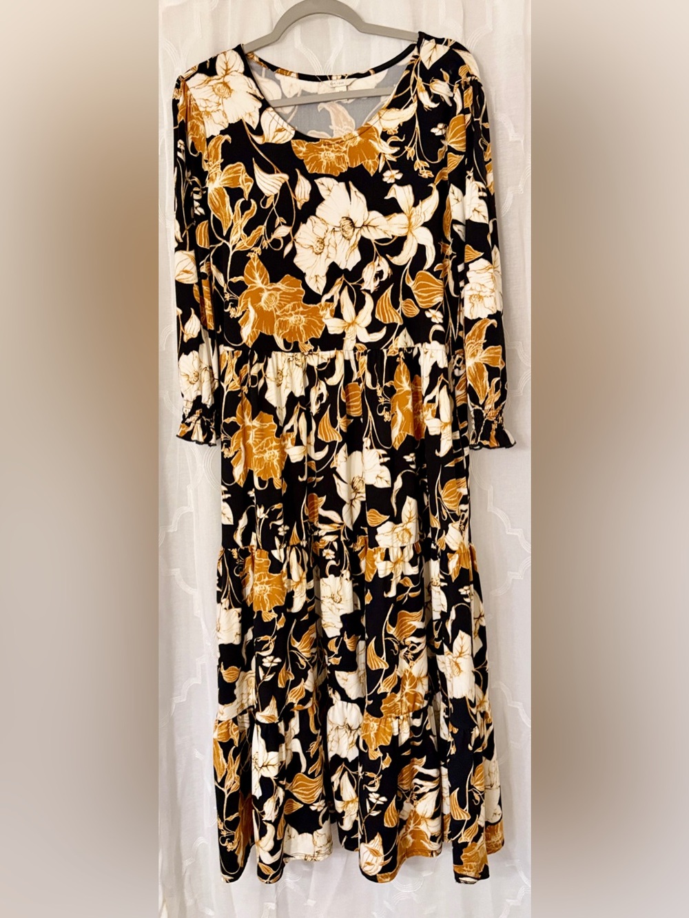EST. 1946 Floral Tiered Navy and Black Midi Dress | Size Medium - Picture 2 of 13